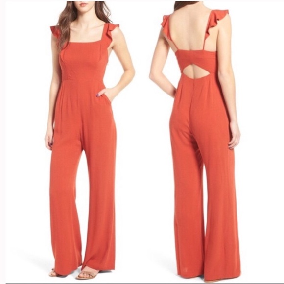 Astr Pants - ASTR The Label Ruffle Strap Orange Jumpsuit S